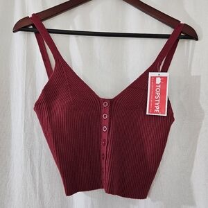 TOPSTYPE Red Button Front V-Neck Button Front Ribbed Tank Top Women’s Size XL